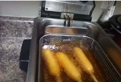 corn dog deep frying